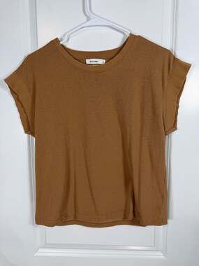 MOD REF Brown Cotton Blend Ribbed Trim Cap Sleeve Muscle Tee